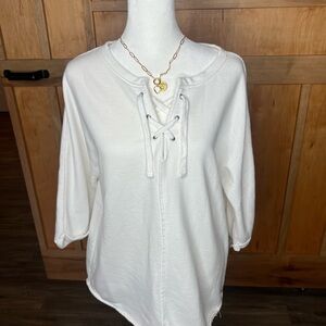 JAG White Lace-Up Cotton Blend Long Sleeve | Women’s Size Small Oversized